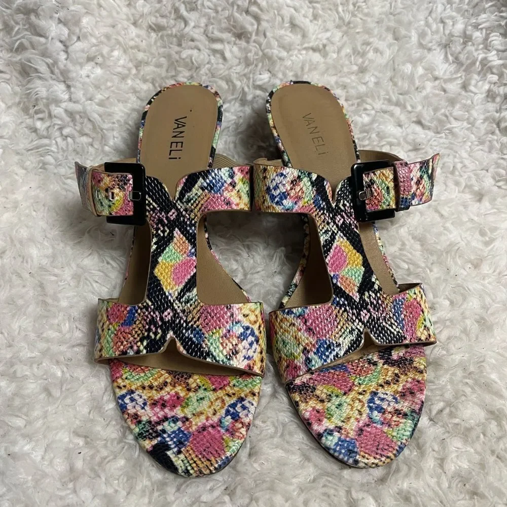 Vaneli Colorful Synthetic Snake Print wedge Sandals adjustable side buckle SZ11M